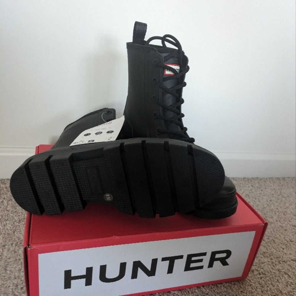 Hunter Diana Waterproof Lace-up Black Boots